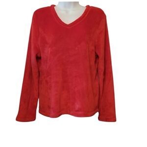 NOIRE Red Fleece Vee-neck Top Shirt Stretchy Soft Size M